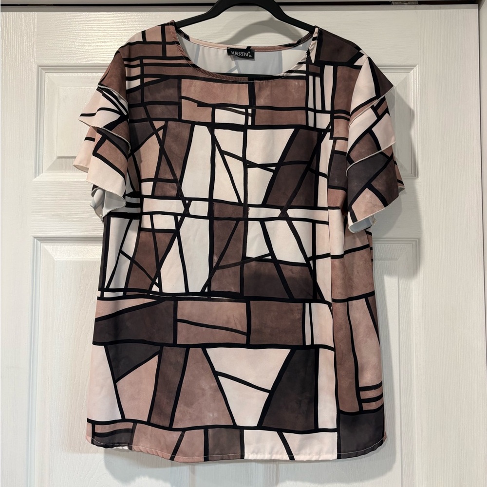 Chic Geometric Blouse - Cream and Browns
